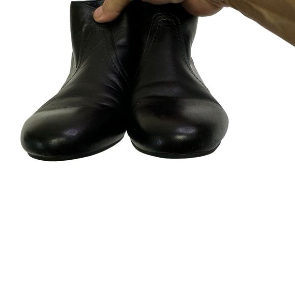 Black‎ Leather Ankle Boots with Gold Studded Heel Accent Booties - Picture 9 of 12
